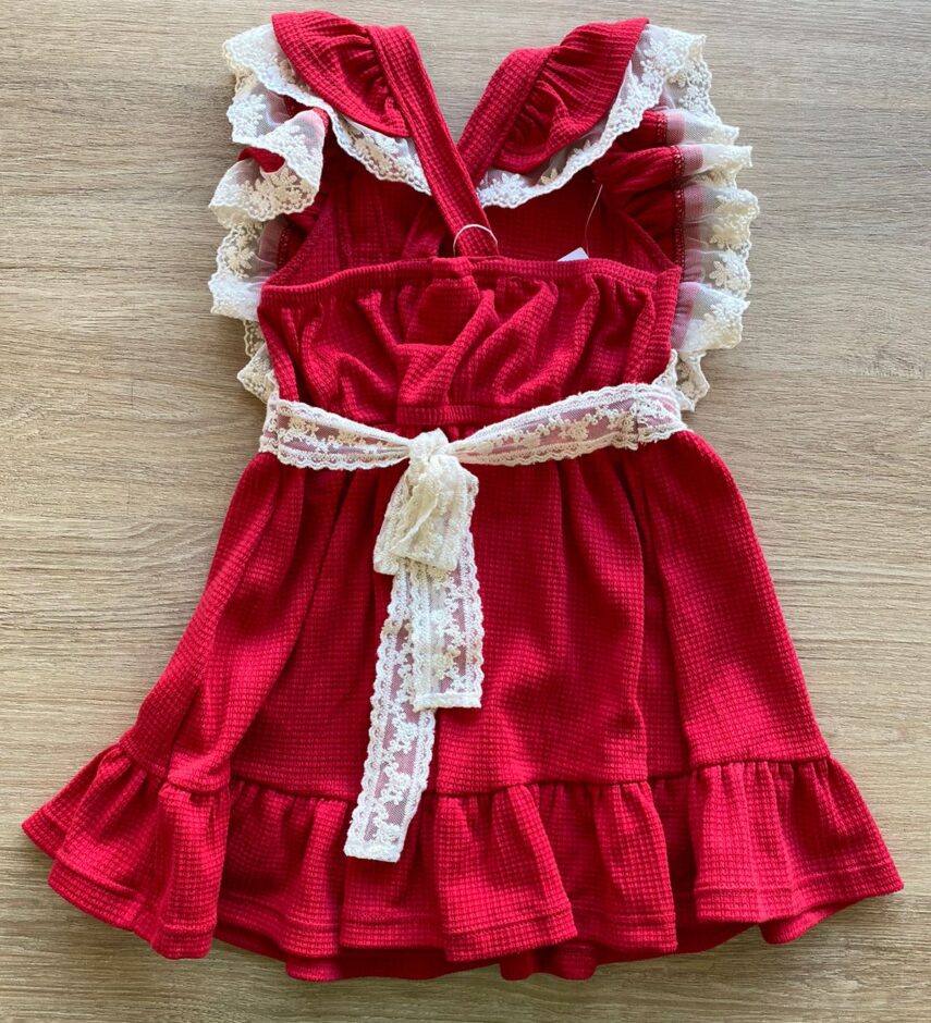 fernandaramoskids com br Vestido Infantil Feminino Vermelho com Amarração de Renda2