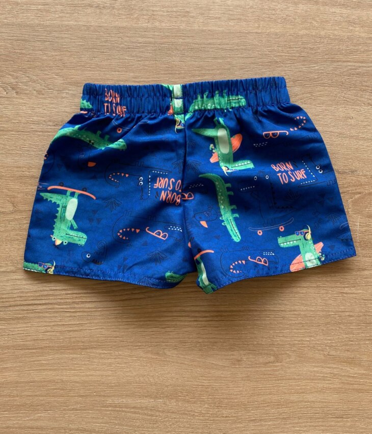 fernandaramoskids com br Bermuda Infantil Masculina Azul Estampada Jacaré2