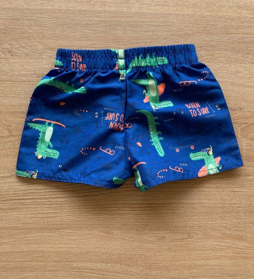 fernandaramoskids com br Bermuda Infantil Masculina Azul Estampada Jacaré2