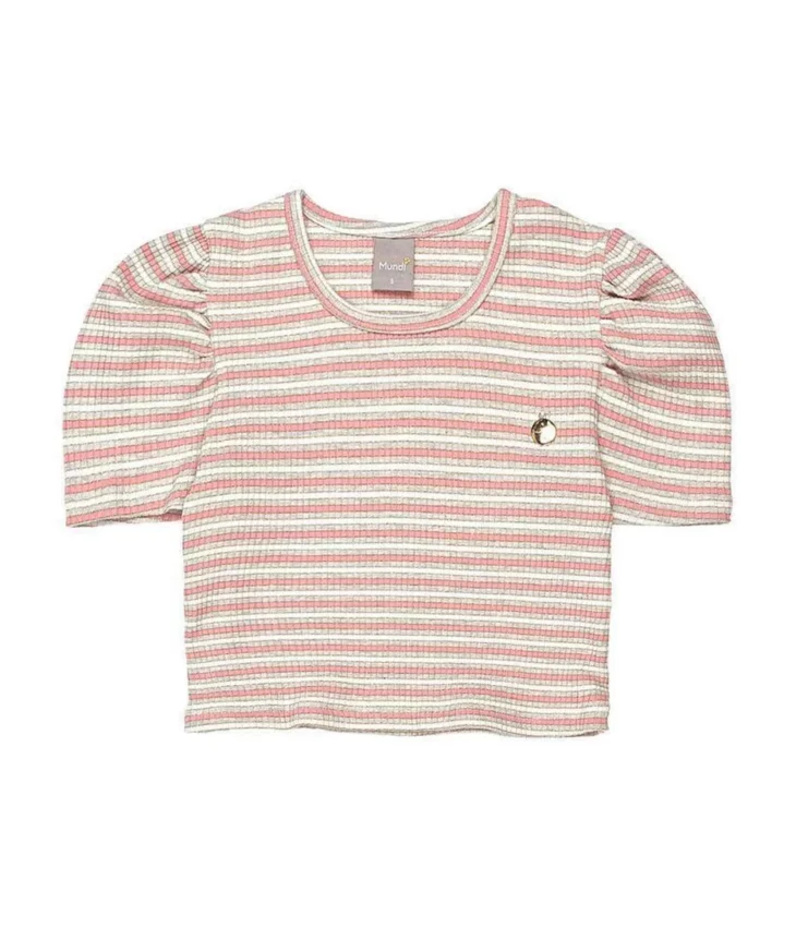 Blusa Cropped Infantil Feminina Listrada Manga Curta Fernanda Ramos Kids
