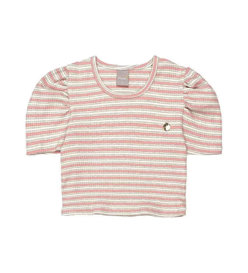 Blusa Cropped Infantil Feminina Listrada Manga Curta Fernanda Ramos Kids