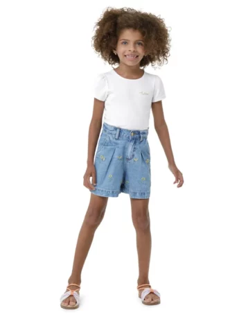 Blusa Manga Curta Infantil Feminina Branca Fernanda Ramos Kids