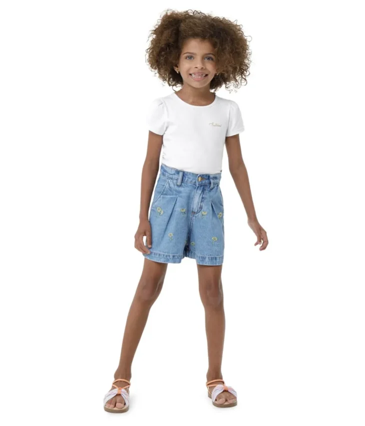 Blusa Manga Curta Infantil Feminina Branca Fernanda Ramos Kids