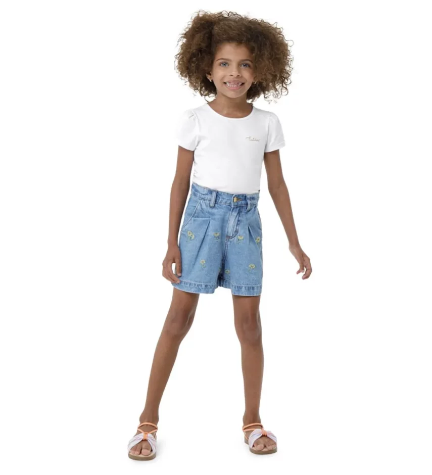 Blusa Manga Curta Infantil Feminina Branca Fernanda Ramos Kids