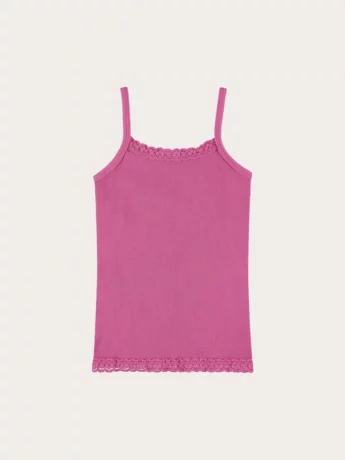 Blusa Regata Infantil Feminina Rosa com Detalhe em Renda Fernanda Ramos Kids