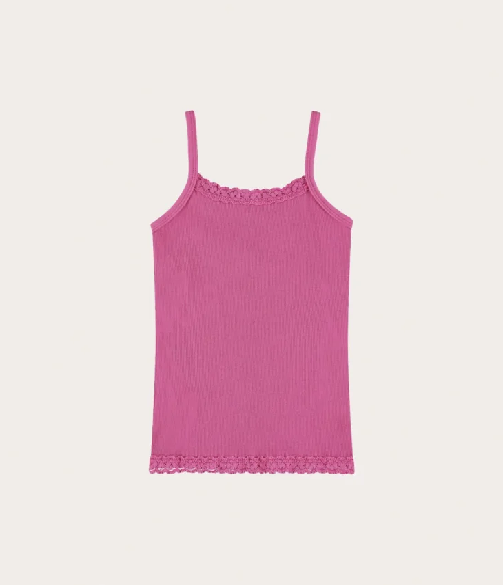 Blusa Regata Infantil Feminina Rosa com Detalhe em Renda Fernanda Ramos Kids
