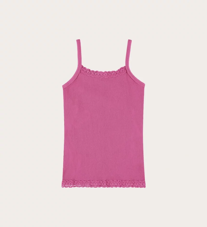 Blusa Regata Infantil Feminina Rosa com Detalhe em Renda Fernanda Ramos Kids