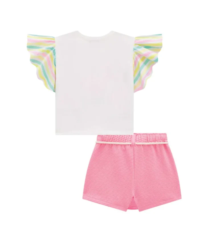 Conjunto Infantil Feminino Blusa Boxy e Short Saia Rosa Fernanda Ramos Kids