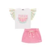 Conjunto Infantil Feminino Blusa Boxy e Short Saia Rosa Fernanda Ramos Kids