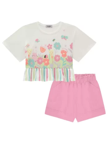 Conjunto Infantil Feminino Blusa Boxy Over e Short Rosa Fernanda Ramos kids
