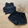 Conjunto Infantil Feminino Cropped com Abertura e Short Preto Fernanda Ramos Kids