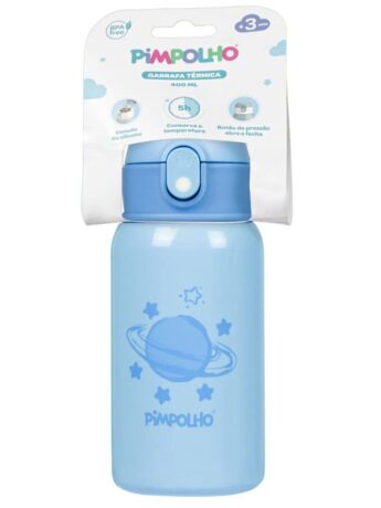 Garrafa Térmica Inox Infantil Masculina com Canudo Azul Planeta Fernanda Ramos Kids