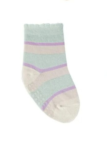 Kit com 3 Meias Infantil Feminina Antiderrapante Bege e Verde Urso Fernanda Ramos Kids