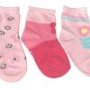 Kit com 3 Meias Infantil Feminina Rosa Floral Fernanda Ramos kids