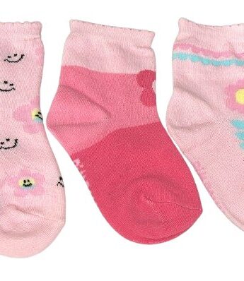 Kit com 3 Meias Infantil Feminina Rosa Floral Fernanda Ramos kids