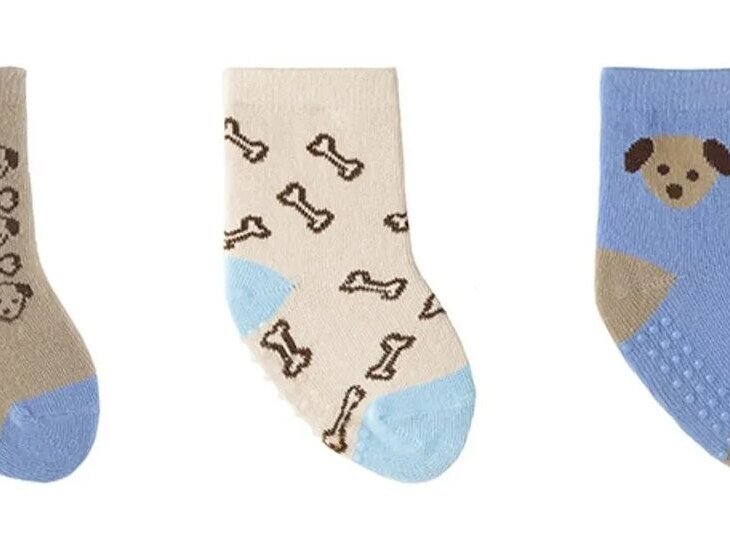 Kit com 3 Meias Infantil Masculina Antiderrapante Cachorrinho Fernanda Ramos Kids
