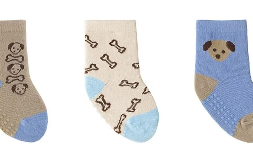 Kit com 3 Meias Infantil Masculina Antiderrapante Cachorrinho Fernanda Ramos Kids