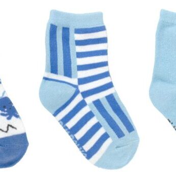 Kit com 3 Meias Infantil Masculina Azul e Branca Polvo Fernanda Ramos Kids