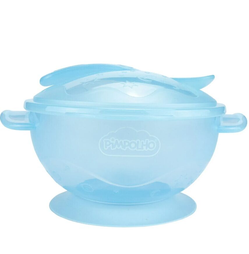 Kit Refeição Pimpolho Bowl com Colher Infantil Masculino Azul Fernanda Ramos Kids
