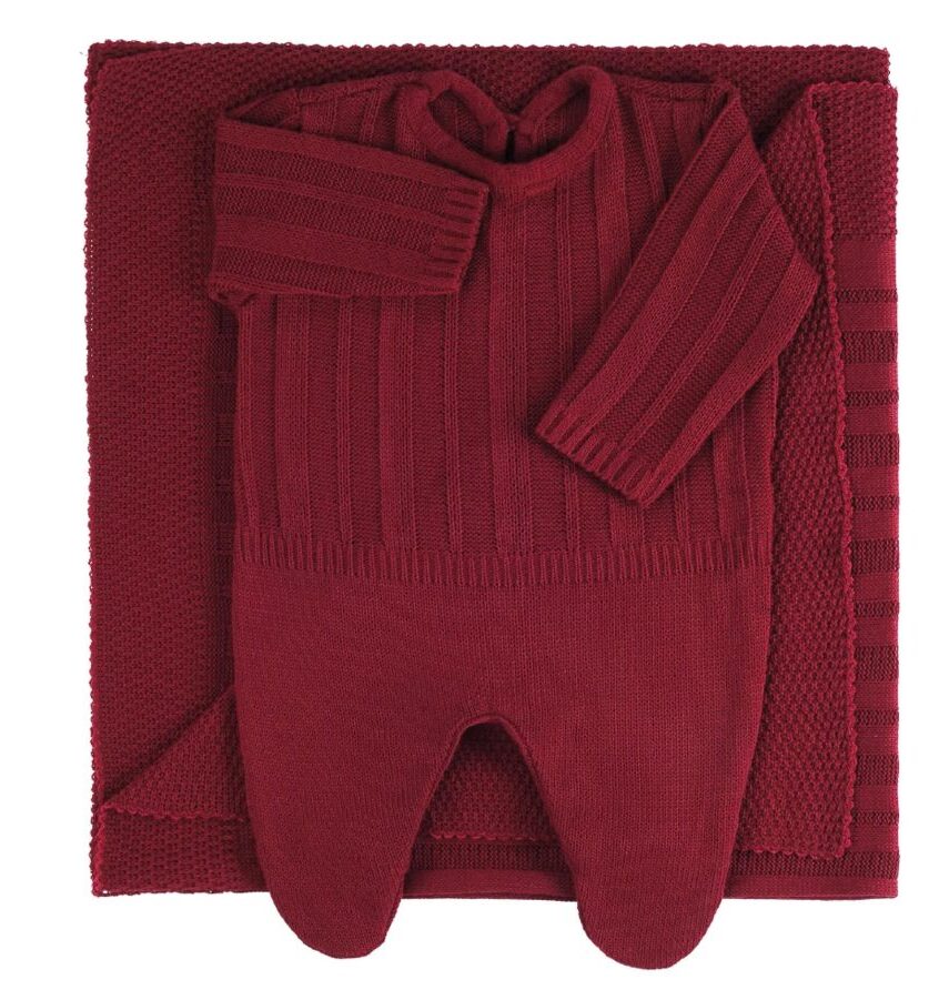 Kit Saída Maternidade Infantil Unissex Macacão e Manta Vermelho Fernanda Ramos Kids