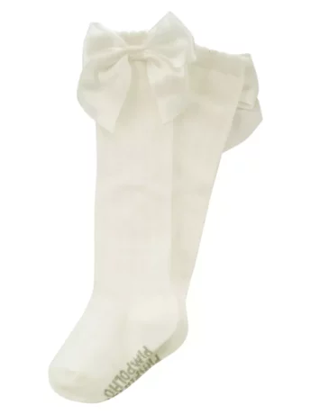 Meia 3/4 Infantil Feminina com Laço Off White Fernanda Ramos Kids