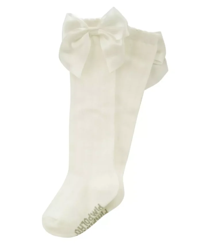 Meia 3/4 Infantil Feminina com Laço Off White Fernanda Ramos Kids