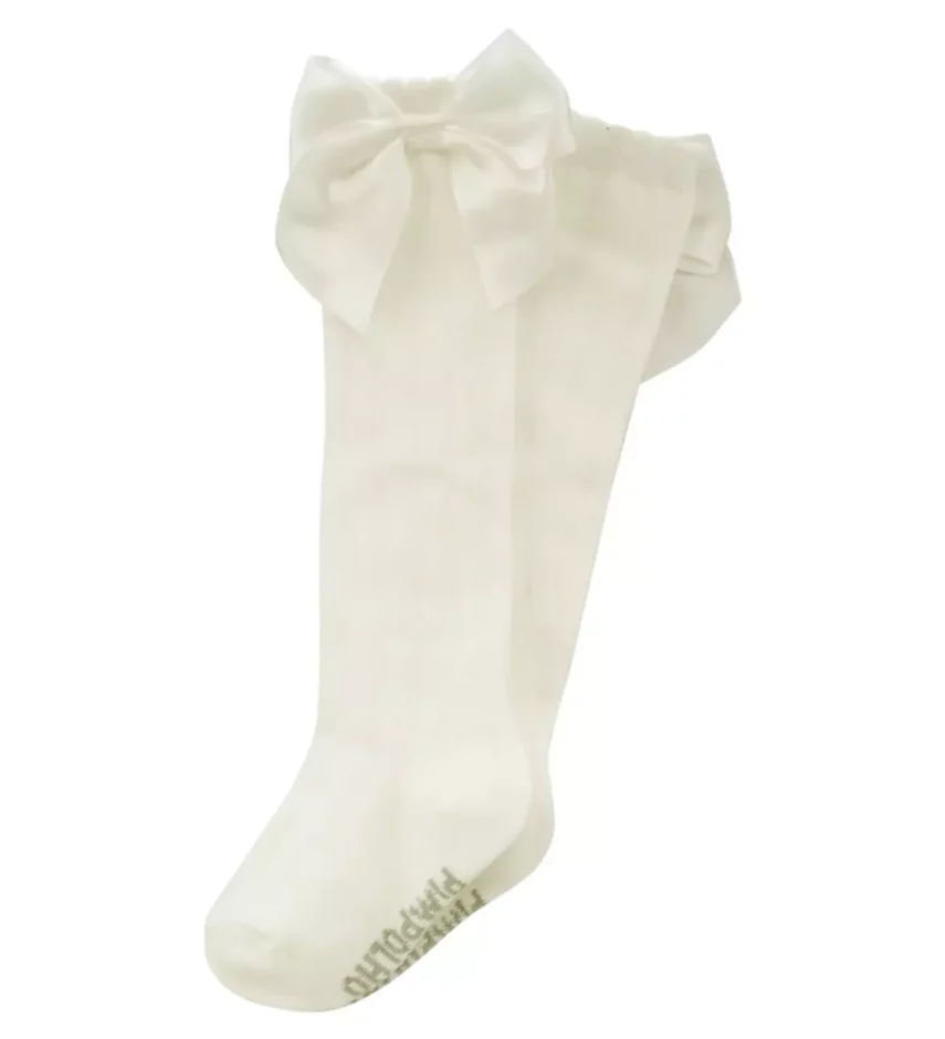 Meia 3/4 Infantil Feminina com Laço Off White Fernanda Ramos Kids
