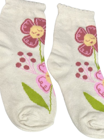 Meia Infantil Feminina Cano Alto Bege Flor Fernanda Ramos Kids