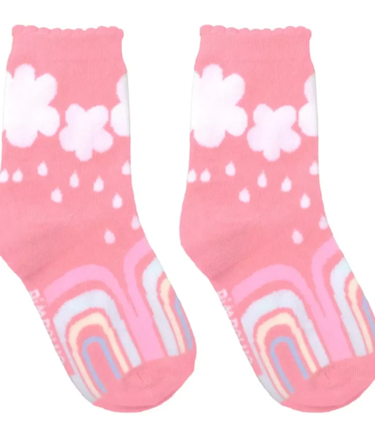 Meia Infantil Feminina Cano Alto Rosa Arco Íris Fernanda Ramos Kids
