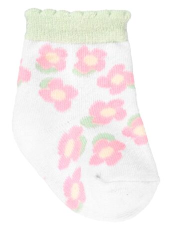 Meia Infantil Feminina Cano Baixo Branca com Flores Fernanda Ramos Kids