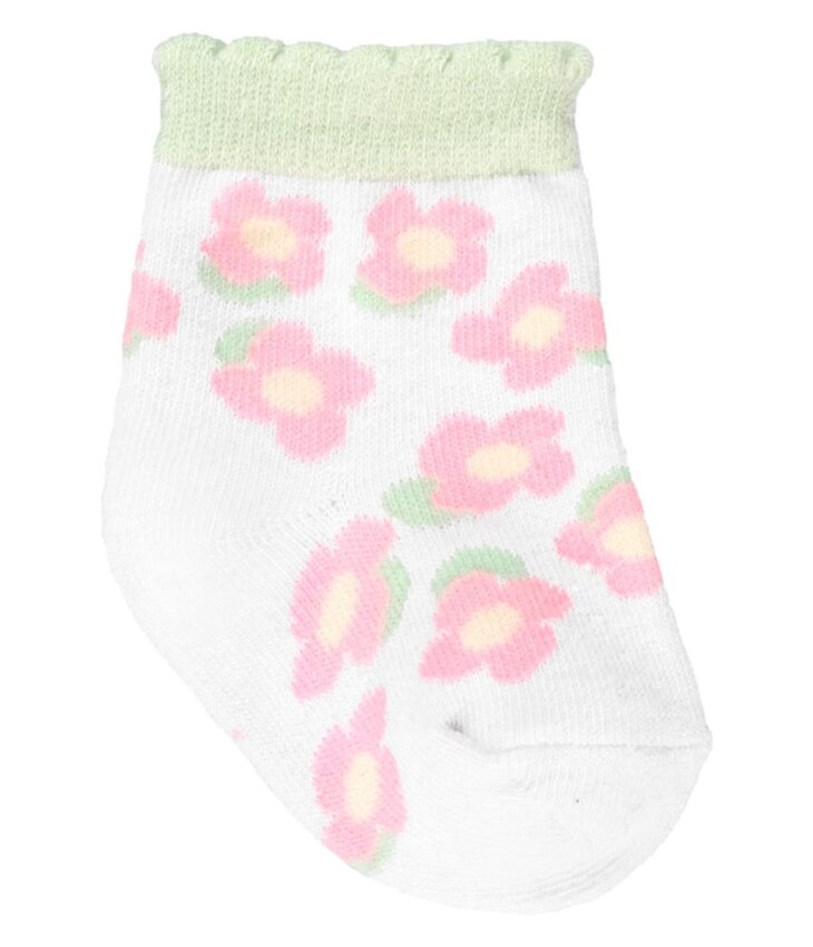Meia Infantil Feminina Cano Baixo Branca com Flores Fernanda Ramos Kids