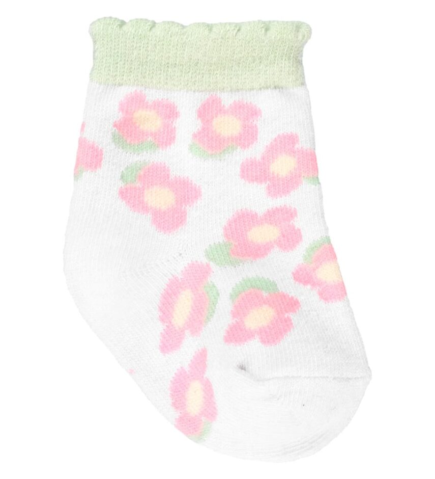 Meia Infantil Feminina Cano Baixo Branca com Flores Fernanda Ramos Kids