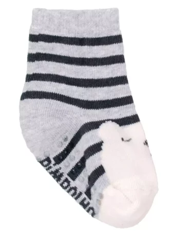 Meia Infantil Masculina Antiderrapante Cinza Urso Fernanda Ramos Kids