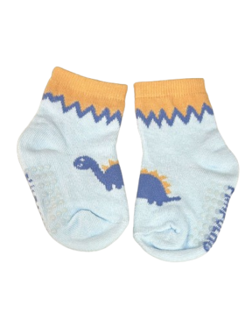 Meia Infantil Masculina Cano Alto Antiderrapante Azul Dinossauro Fernanda Ramos Kids