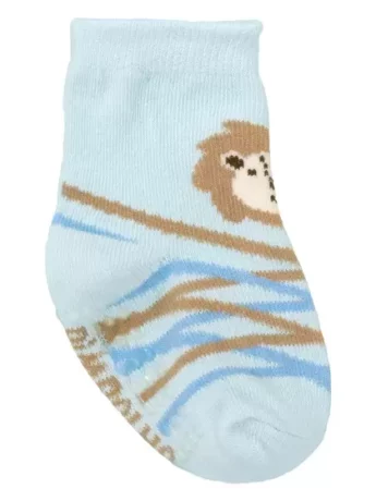 Meia Infantil Masculina Cano Alto Antiderrapante Azul Leãozinho Fernanda Ramos Kids
