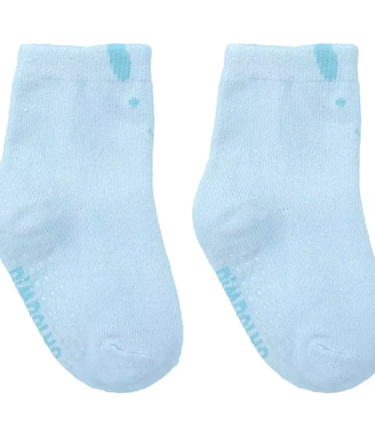 Meia Infantil Masculina Cano Alto Antiderrapante Azul Coelhinho Fernanda Ramos Kids