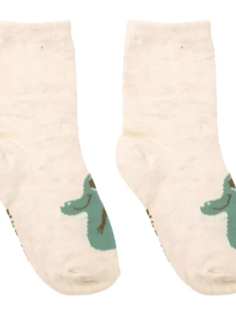 Meia Infantil Masculina Cano Alto Bege Dinossauro Fernanda Ramos Kids