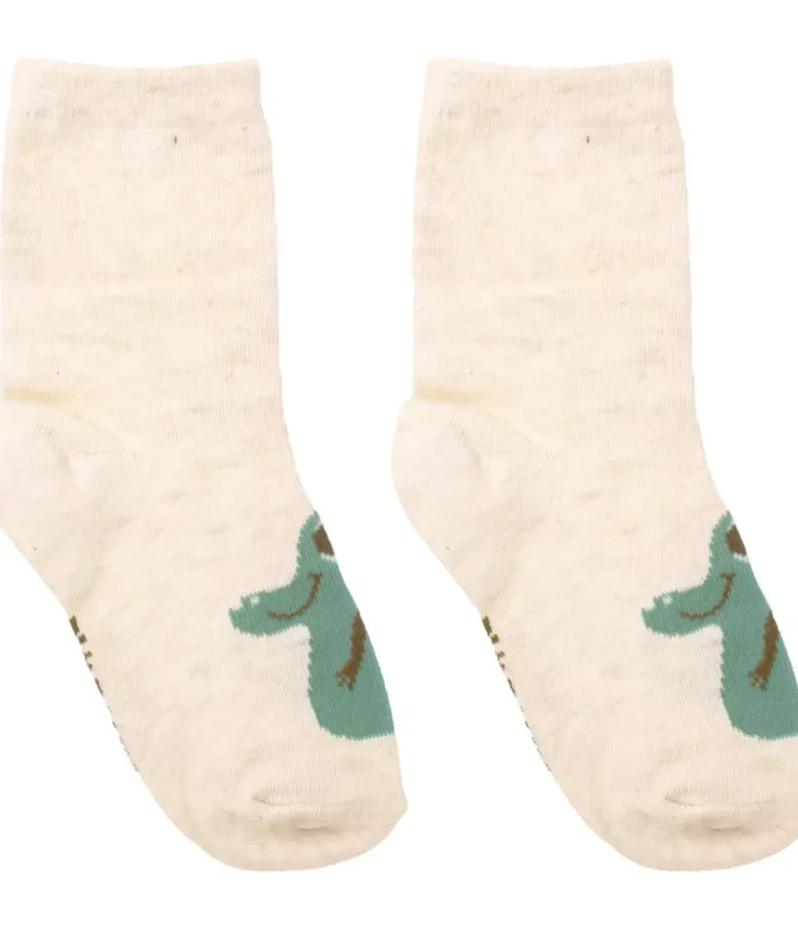 Meia Infantil Masculina Cano Alto Bege Dinossauro Fernanda Ramos Kids