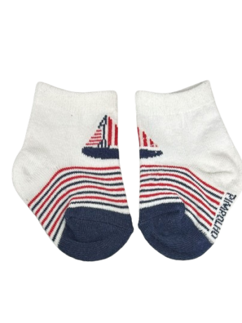 Meia Infantil Masculina Cano Baixo Branca Listrada Marinheiro Fernanda Ramos Kids