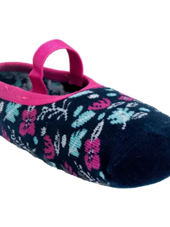 Meia Infantil Sapatilha Feminina Antiderrapante Azul Floral Fernanda Ramos Kids