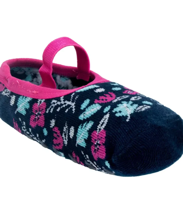 Meia Infantil Sapatilha Feminina Antiderrapante Azul Floral Fernanda Ramos Kids