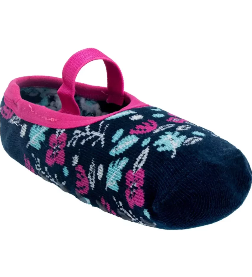 Meia Infantil Sapatilha Feminina Antiderrapante Azul Floral Fernanda Ramos Kids