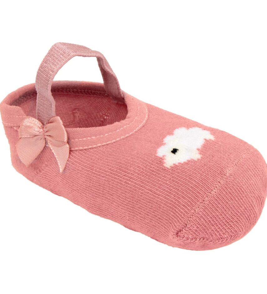 Meia Infantil Sapatilha Feminina Antiderrapante Rosa Ovelhinha Fernanda Ramos Kids