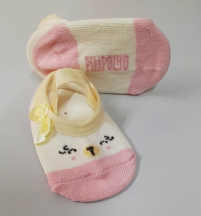 fernandaramoskids com br Meia Infantil Sapatilha Feminina Bege Ursinha2