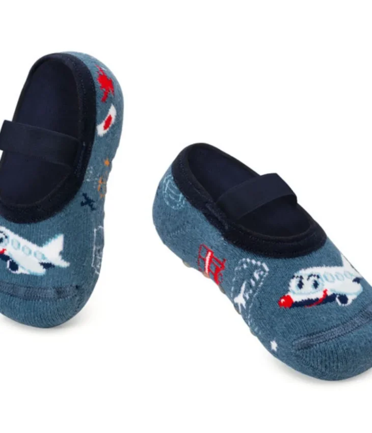 Meia Infantil Sapatilha Masculina Antiderrapante Avião Fernanda Ramos Kids