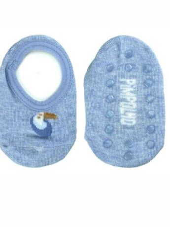 Meia Infantil Sapatilha Masculina Antiderrapante Azul Pássarinho Fernanda Ramos Kids