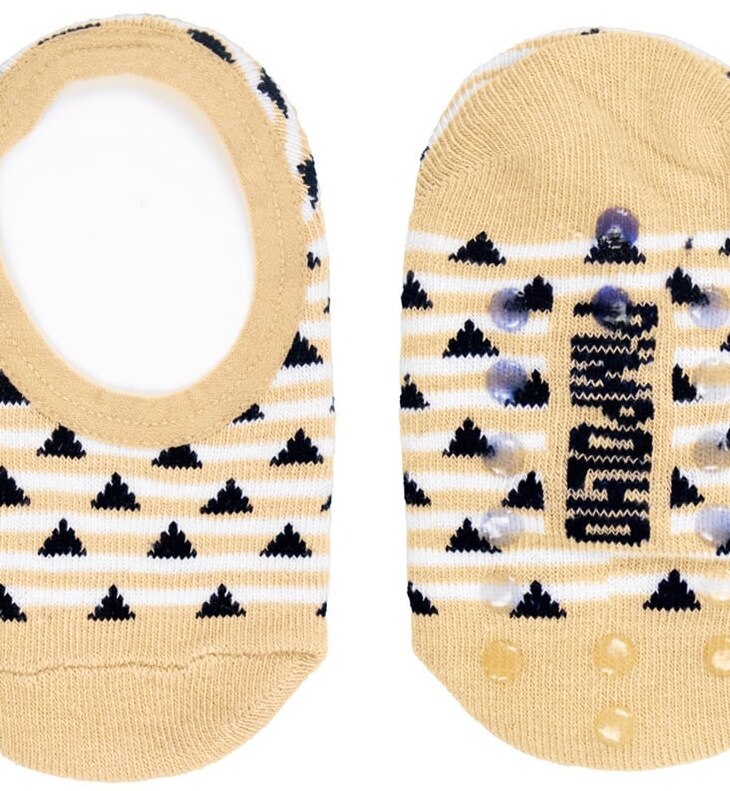 Meia Infantil Sapatilha Masculina Antiderrapante Bege Estampada Fernanda Ramos Kids