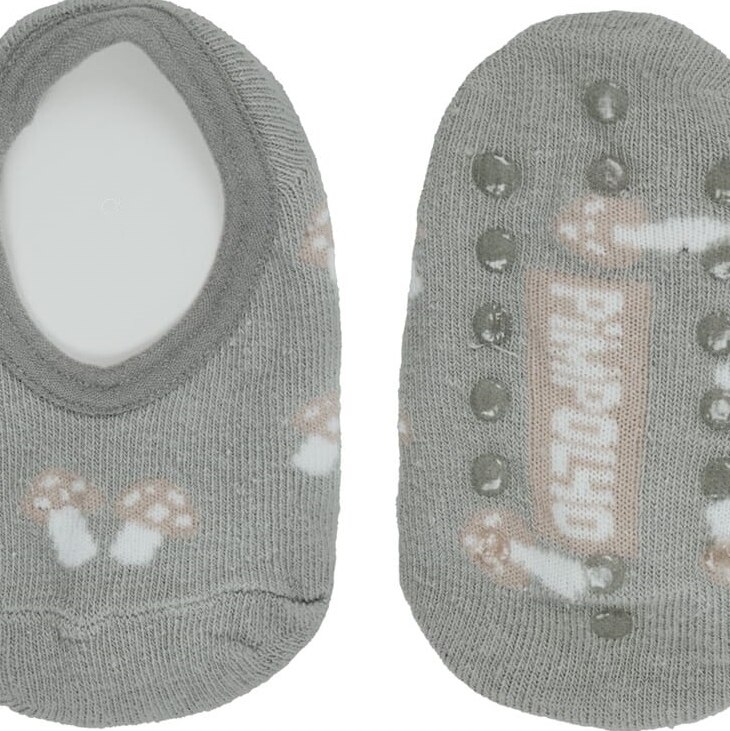 Meia Infantil Sapatilha Masculina Antiderrapante Cinza Cogumelos Fernanda Ramos Kids