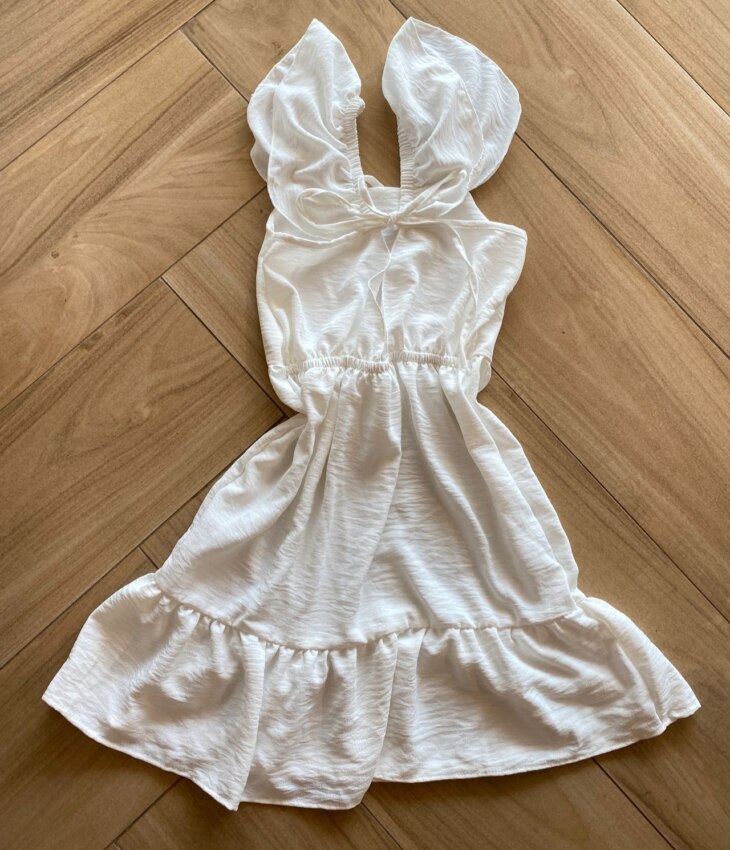 Vestido Infantil Feminino Curto Branco com Amarração Atrás Fernanda Ramos Kids