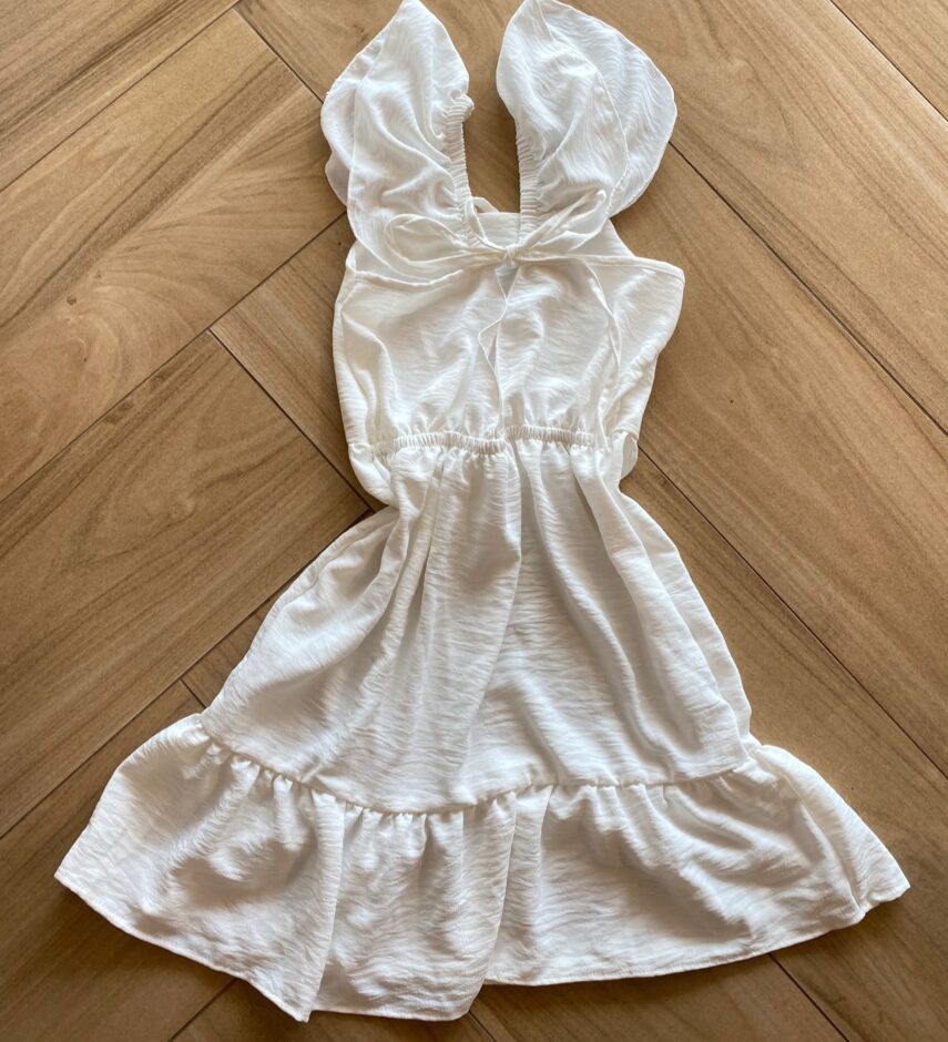 Vestido Infantil Feminino Curto Branco com Amarração Atrás Fernanda Ramos Kids